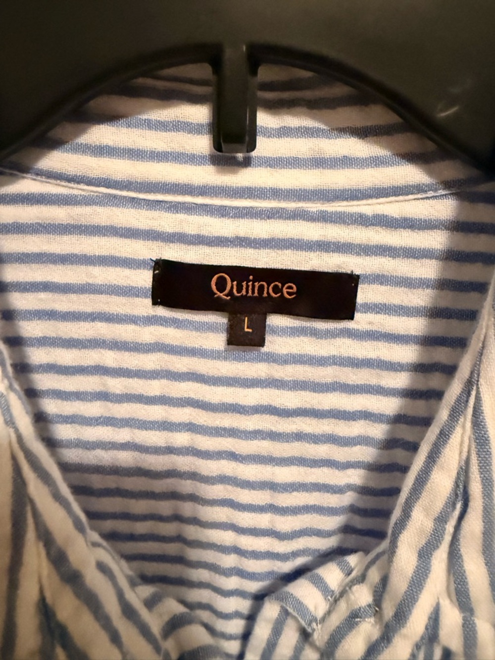 Quince Light Blue and White Striped Button-Up Shirt - Picture 6 of 6